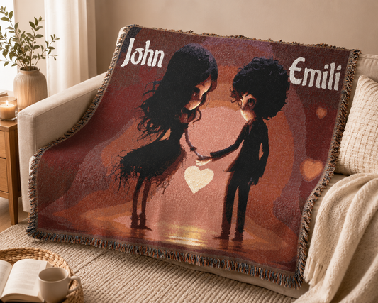 Personalized Couples Woven Blanket — Romantic Heart Silhouette Throw (Custom Names)