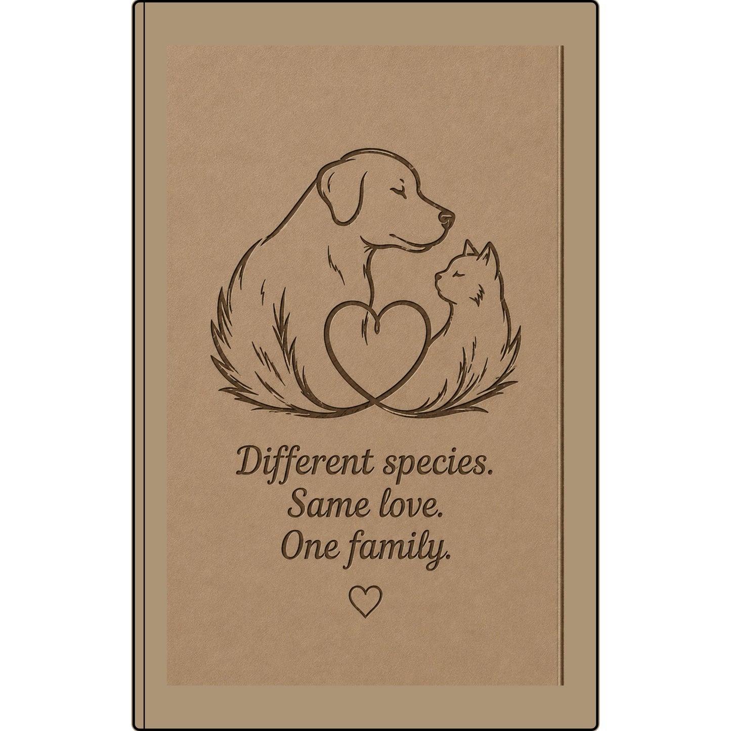 Vegan Leather Journal — "Different species. Same love. One family." Engraved Pet Lover Notebook