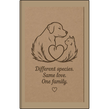 Vegan Leather Journal — "Different species. Same love. One family." Engraved Pet Lover Notebook