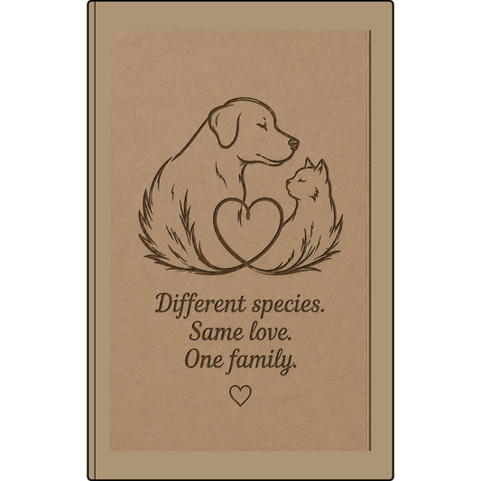 Vegan Leather Journal — "Different species. Same love. One family." Engraved Pet Lover Notebook