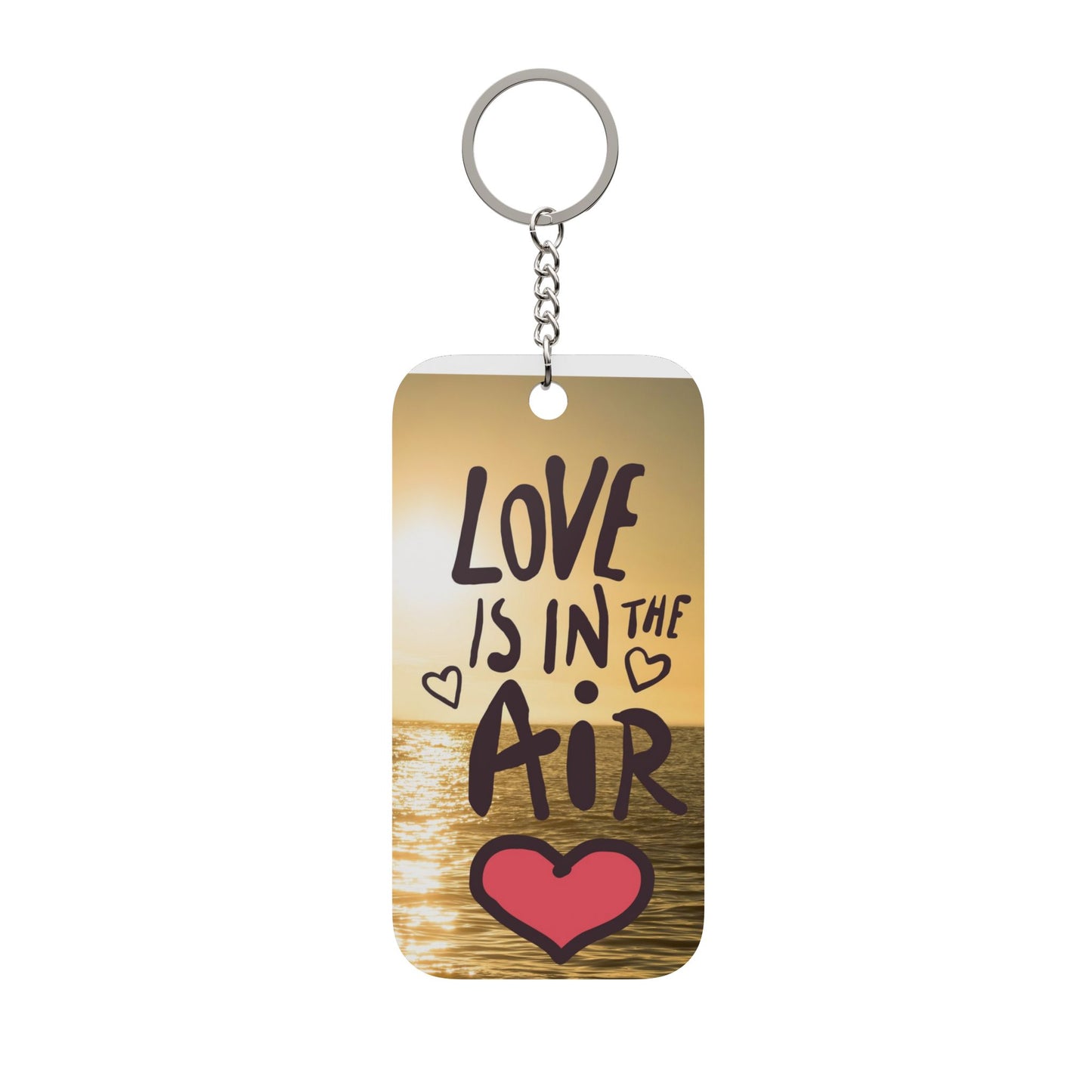 Romantic Double-Sided Keychain – "Love" Sunset Photo & "Love Is in the Air" Message