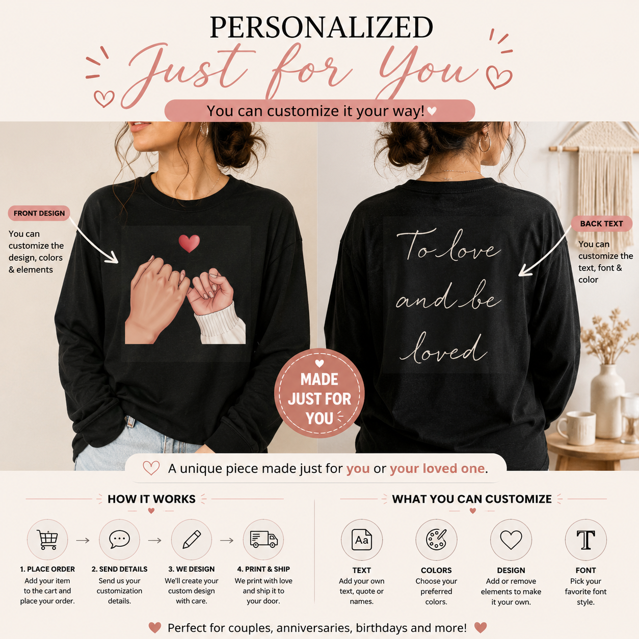 Long Sleeve Tee — Pinky Promise Hands with “To Love and Be Loved” Love Graphic
