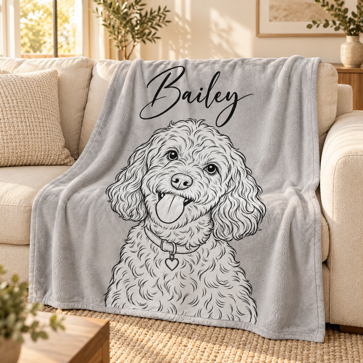 Personalized Dog Portrait Plush Blanket
