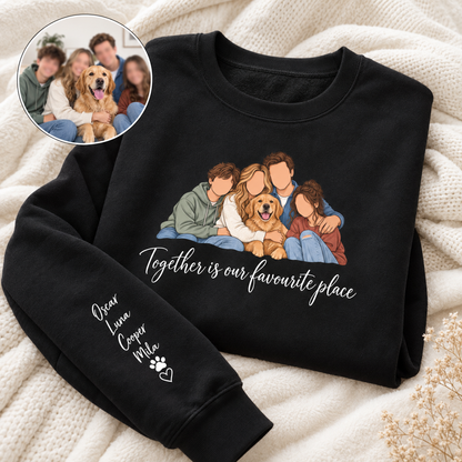 Crewneck Sweatshirt — "Together Is Our Favorite Place" Family & Dog Graphic