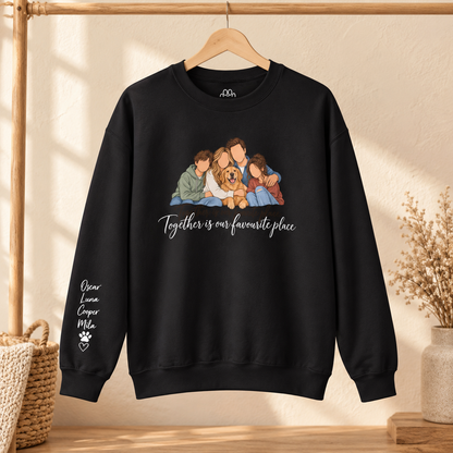 Crewneck Sweatshirt — "Together Is Our Favorite Place" Family & Dog Graphic