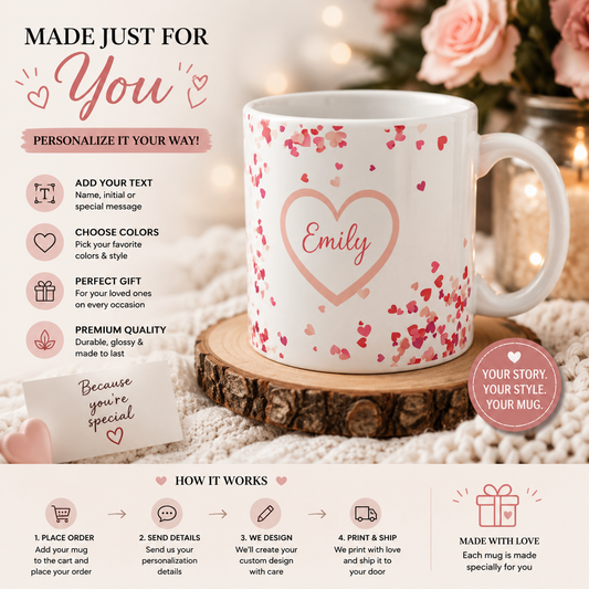 Personalized Heart Name Mug – Custom Emily Valentine’s Day Coffee Cup