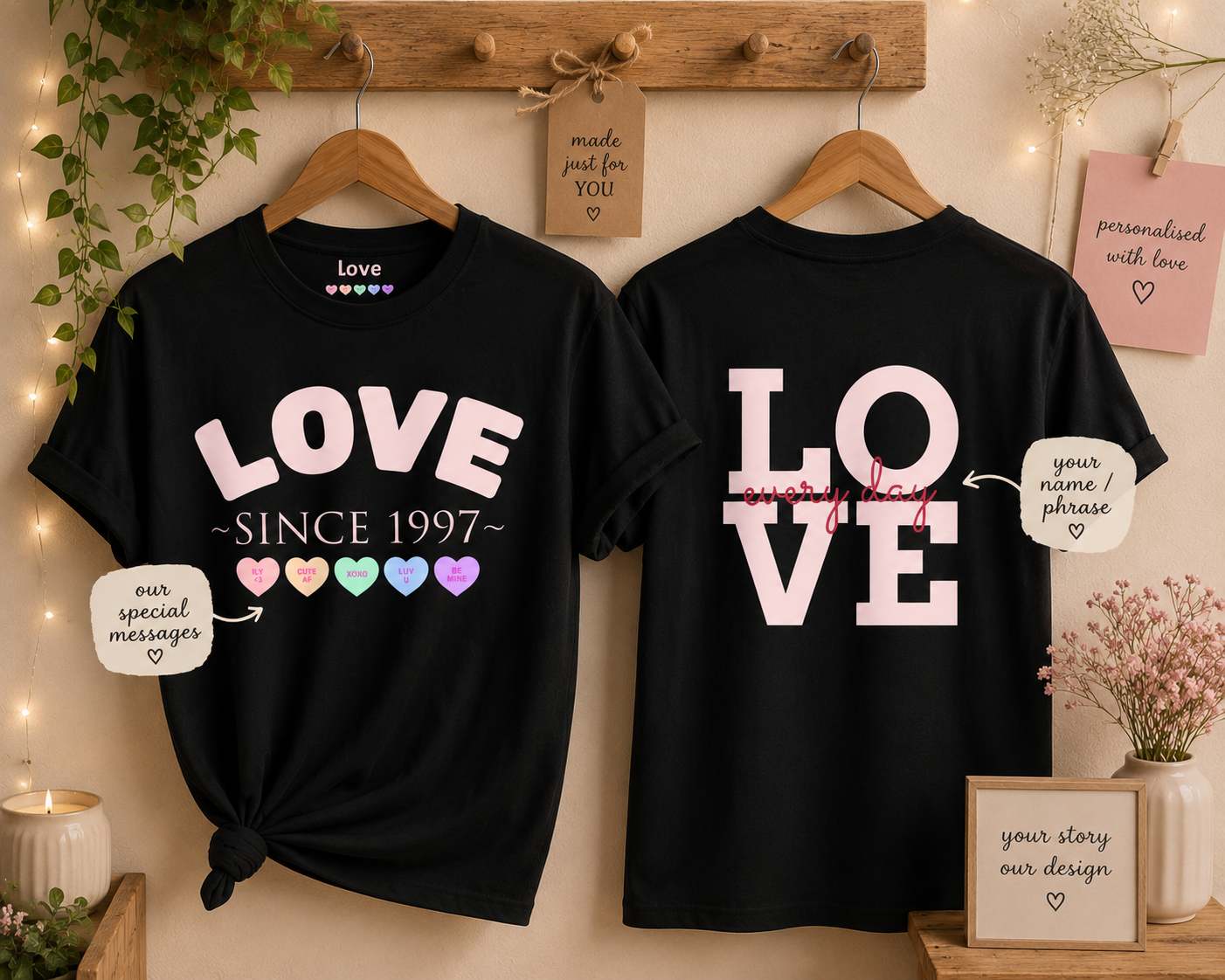 Cute Couple Tee — Pinky Promise & Kissing Cartoon Shirt