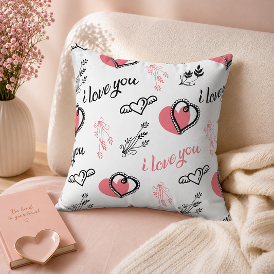 Valentine Heart Pattern Pillow — "I Love You" Decorative Throw Pillow