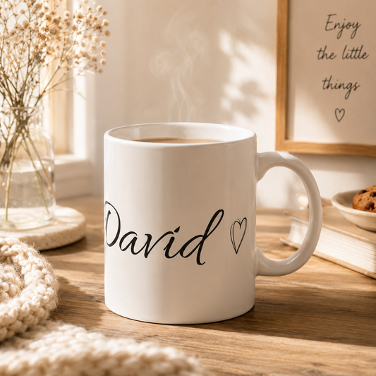 Personalized Name Mug – Elegant Script 11oz Ceramic Coffee Cup (Custom David)