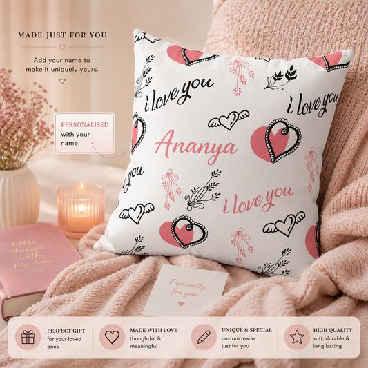 Valentine Heart Pattern Pillow — "I Love You" Decorative Throw Pillow