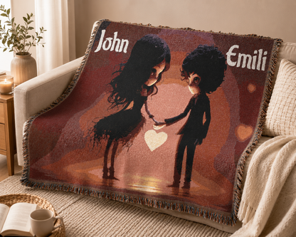 Personalized Couples Woven Blanket — Romantic Heart Silhouette Throw (Custom Names)