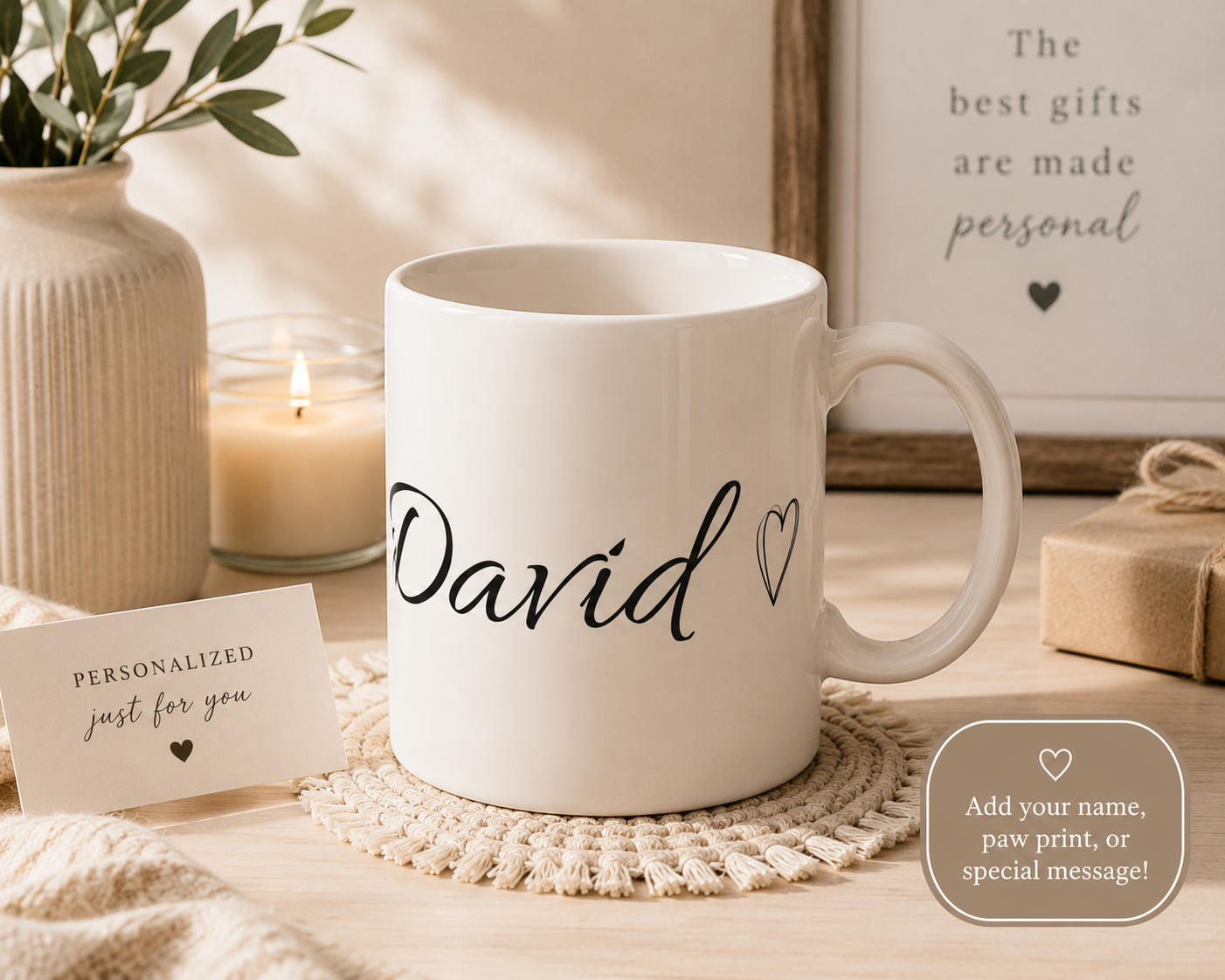 Personalized Name Mug – Elegant Script 11oz Ceramic Coffee Cup (Custom David)