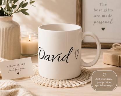 Personalized Name Mug – Elegant Script 11oz Ceramic Coffee Cup (Custom David)
